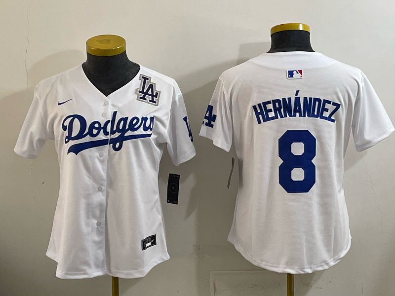 Women 2026 Nike Los Angeles Dodgers #8 Hernandez White Game MLB Jersey 03->women mlb jersey->Women Jersey